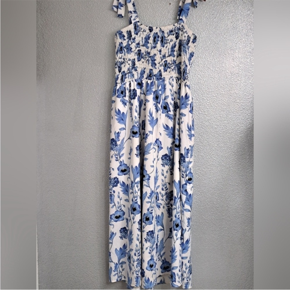 Floral Summer Dress In Blue & White